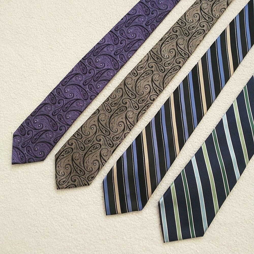 Chaps Necktie Rep Tie Paisley Striped Jacquard Silk Multicolor Hand Made 4x Lot